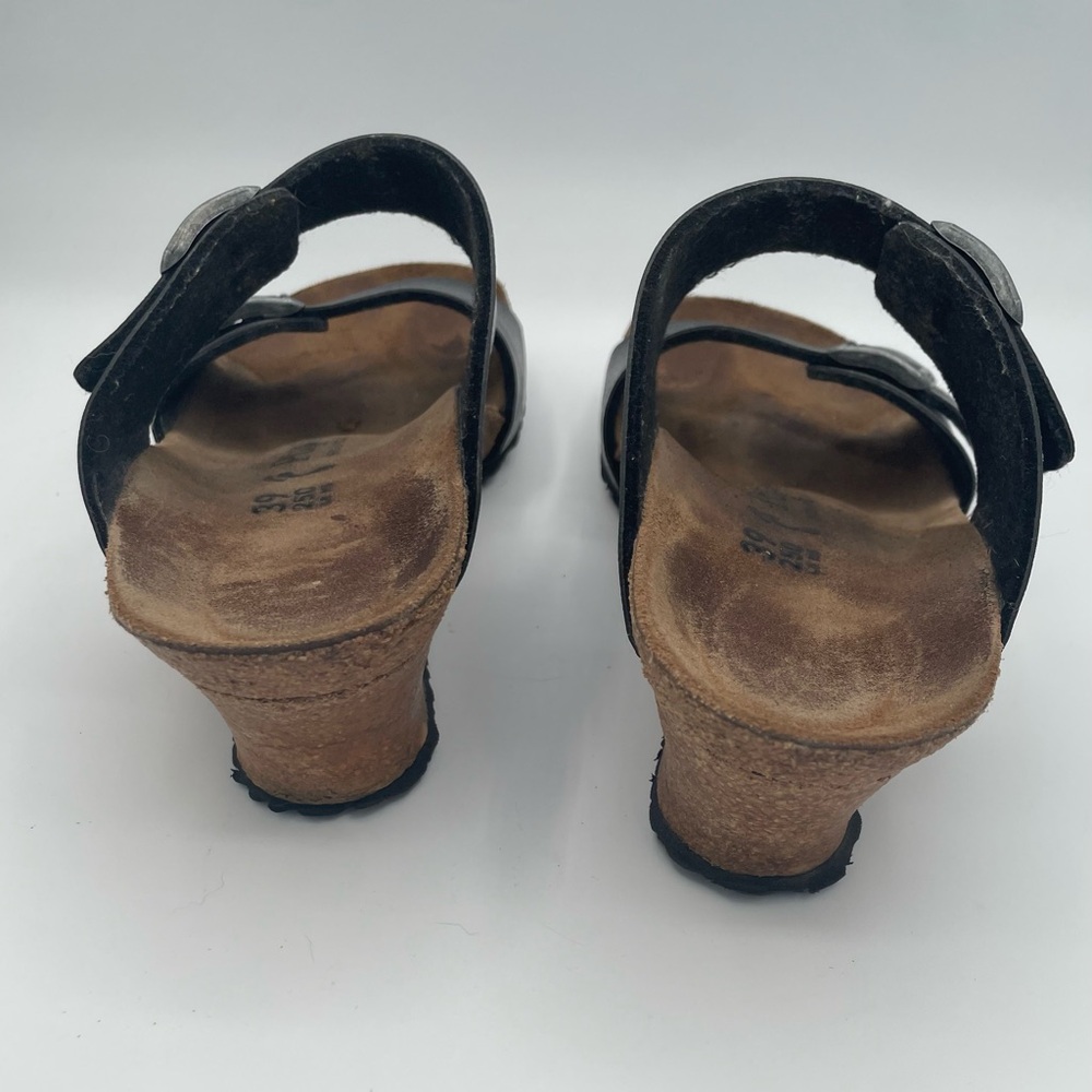 Women’s Birkenstock Papillio Black Leather Sandals Wedges EU 39 US 8-8.5 Comfort - Picture 4 of 8